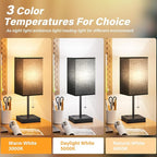 Black Medium Table Lamp with USB Ports - 3 Color Temperature Bedside Lamp for Bedroom, Pull Chain Control, USB A and C Ports, 2 AC Outlets, Bulb Included