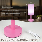 LALISU Small Table Lamp Nightstand Lamp Linen Lampshade Bedroom Wood Base Small Bedside Lamp for Night Stands, Desk Lamps for Reading Living Room, Office (LED Bulb Included) (Pink)
