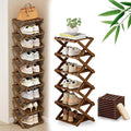 DDRIC The 9-Tier No-Assembly Bamboo Rack, Foldable 9 Tier Bamboo Shoe Rack with Collapsible Vertical Design, Space-Saving Shoe Storage Shelf for Entryway Closet Dorm, No-Tool Assembly (Brown,6)