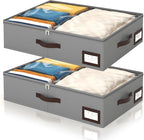 OIAHOMY 2 Pack Under Bed Storage, 6 Inch High Under Bed Storage Containers with Adjustable Dividers, Dual Zippers, &Clear Lid, 38L Under Bed Drawers For Clothes, Blankets, Clothing, & Shoes, Grey
