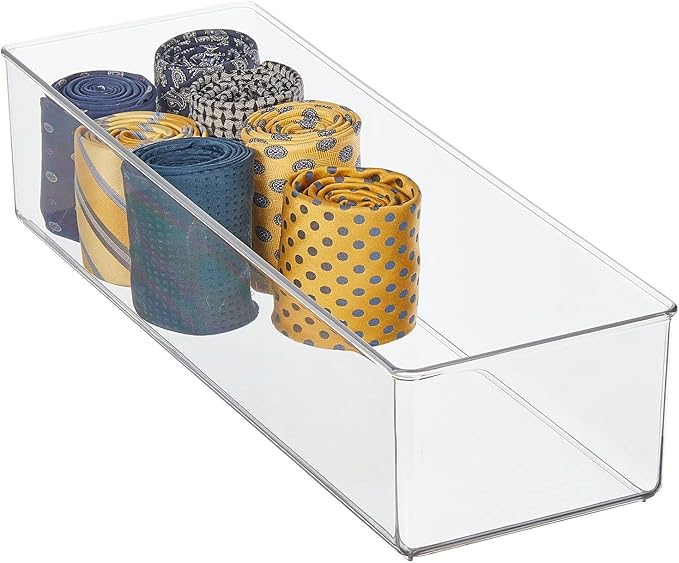 mDesign Plastic Drawer Organizer Box, Long Storage Organizer Bin Container; For Closets, Bedrooms, Use for Leggings, Socks, Ties, Jewelry, Accessories - Lumiere Collection - 2 Pack - Clear