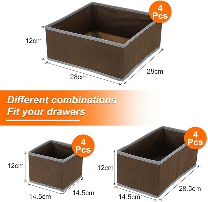 uxcell 1 Set Foldable Cloth Storage Box, 12 Slots Fabric Socks Underwear Drawer Dividers Organizers Baskets Bins for Clothes Socks Scarves Ties, Coffee