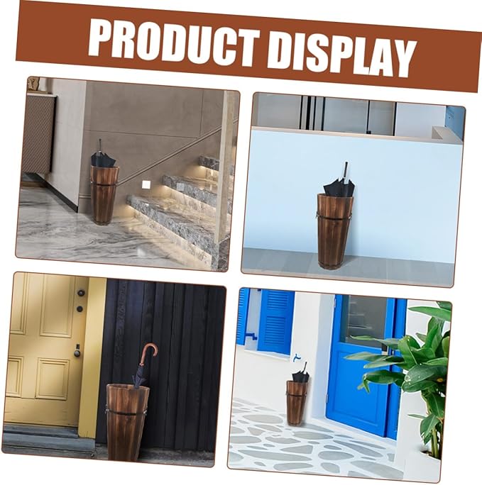 MAGICLULU Handmade Carbonized Wood Stand Modern Umbrella Stand Storage Tube for Umbrellas Walking Sticks and Decorative Fans Indoor Outdoor