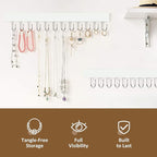 ZEDODIER 2 Pack Necklace Organizer Wall Mount, Wooden Jewelry Hanger Necklace Holder with 24 Hooks,Hanging Jewelry Organizer, White
