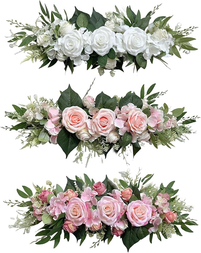 Artificial Flower Swag, Silk Rose Hydrangea Swag Arch Garland, Front Door Decorative Floral Swags, Wedding Arch Flowers, Rustic Artificial Floral Swag for Door Lintel (B)