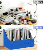 Limitliho 6 Pack Cardboard Magazine Holder for Desk, Book Bins for Classroom Library,Office,Home, 10.6" H x 10.2" L x 3.5" W in Magazine File Holder (Blue)