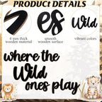 Kigley 5 Pcs Playroom Wall Decor 15.4" x 18" 3D Where The Wild Ones Play Nursery Sign Wooden Wall Art Decoration for Kids Toddler Room Decor Boys and Girls Kindergarten Bedroom Word Sign (Black)