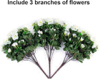 HyeFlora Artificial Fake Flowers Plants for Outdoor Outside Spring Decoration, Faux Silk White Camellia UV Resistant Realistic for Front Door Porch Planter Pot Patio Balcony, 3 Large Bundles