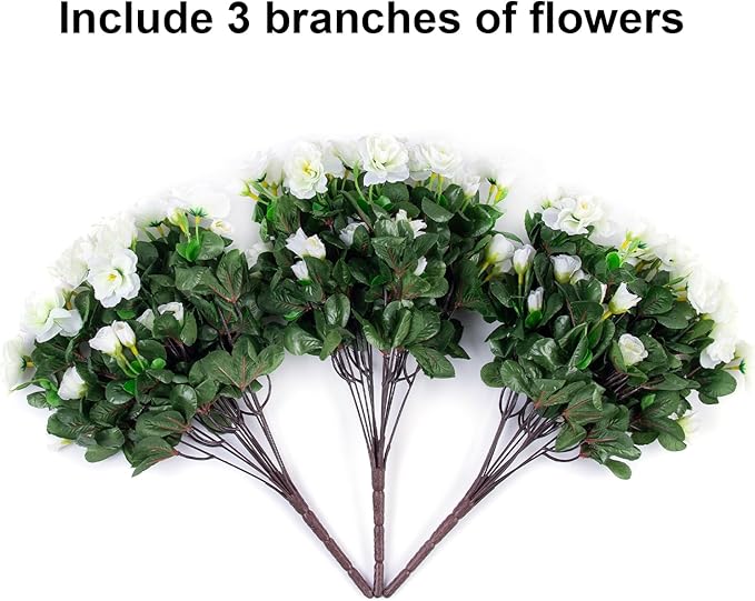 HyeFlora Artificial Fake Flowers Plants for Outdoor Outside Spring Decoration, Faux Silk White Camellia UV Resistant Realistic for Front Door Porch Planter Pot Patio Balcony, 3 Large Bundles