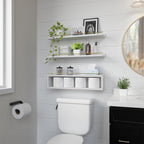 WOPITUES Floating Shelves for Wall 24 inch with Cube Shelf, Wall Shelves with Metal Rail for Decor, Bathroom Organizers and Storage, Over Toilet Shelves for Bathroom, Toilet Paper-White&Gold
