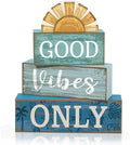 Lineshading 4 Pcs Beach Themed Table Decor Good Vibes Only Wood Block Sign Wooden Sunshine Beach Tiered Tray Decorations Summer Centerpiece Decor Funny Farmhouse Summer Decorations for Home Shelf