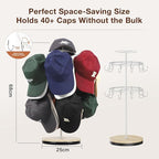 Keebofly Rotating Free Standing Hat Rack & Organizer Stand, 3-Tier Merchandise Display & Tabletop Baseball Cap Organizer Holds 40+ Caps, Portable for Vendor & Home Use in Bedroom, Closet, Entryway