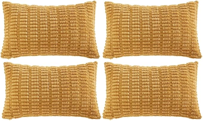 Fancy Homi 4 Packs Decorative Throw Pillow Covers for Living Room Couch Bed, Modern Farmhouse Boho Home Décor Accent Cushion Case, 24" x 12", Mustard Yellow