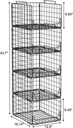 5-Tier Stackable Closet Organizer Shelf – Foldable Metal Storage Bins for Clothes, Sweaters & Towels | Stylish Black Wire Baskets for Bedroom, Wardrobe, Dorm or Entryway