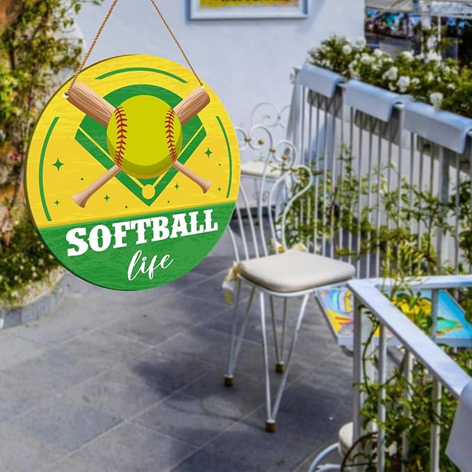 HSNBT Softball Decor for Girls Bedroom, Softball Sign Decor for Home Front Door Bedroom Porch Sport Wall Hanging Signs Decorations Gift for Softball Player Girl, Softball Life