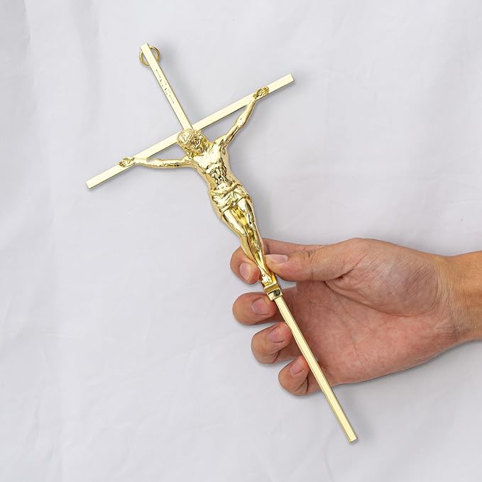 KUXBET Crucifix Wall Cross, Metal Wall Hanging Cross,10inch Gold Jesus Crucifix Home Décor, Gift for Family