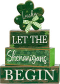 Lineshading 4 Pcs St Patricks Day Table Decorations Wooden Shamrocks St Patrick's Day Tiered Tray Decor Irish Centerpiece Green Lucky Shamrocks Block Signs for Saint Patty's Party Home Kitchen Decor