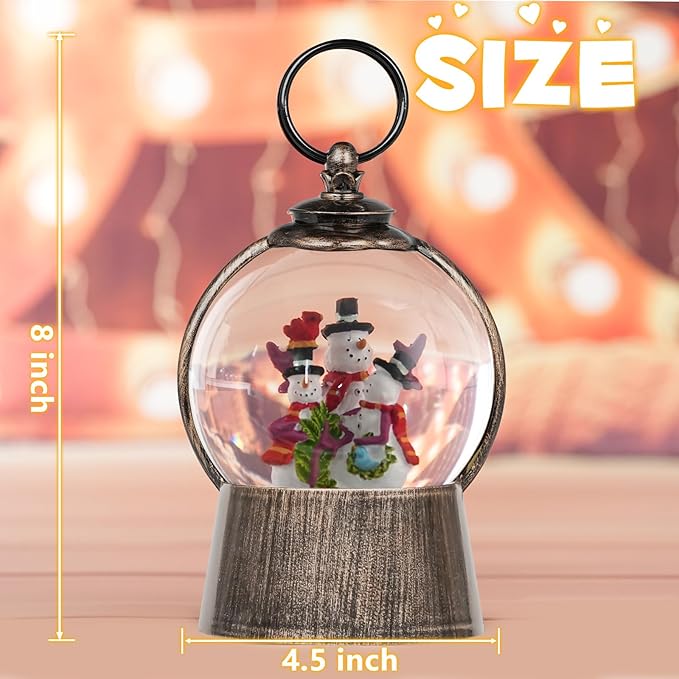 Christmas Snowman Snow Globe Lantern, Light up Christmas Indoor Decorations with Timer, Musical Snow Globe with Swirling Glitter, USB Powered & Battery Operated Snowman Red Cardinal Gifts