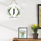 Monogram Letter J Wreaths for Front Door Wreath Wooden Welcome Sign for Front Door Decor Floral Family Last Name Initial House Warming Spring Summer Porch Rustic Wall Home Kitchen Boho Decorations