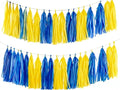 Yellow and Navy Blue Paper Tassel Garland,Tissue Tassel Banner for Party Decorations,Pack of 20