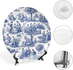 Navy Blue White Decorative Toile Print Decorative Plate of 6", 7", 9", 10", Customize Design Collector Plates, Kitchen Art Decoration Decorations Office, Unique Art with Stand