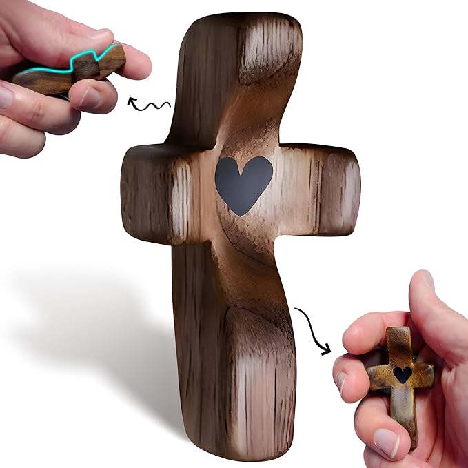 Cross My Heart,Wooden Cross,Encouragement Gift Stress Relief Cross,Prayer Cross for Hand,Pocket Cross Christian Gifts for Women and Fidget Toys for Children and Adults(Black 1Pcs
