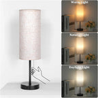 Dott Arts 18" Table Lamp for Bedroom, 3-Color Bedside Lamps with Pull Chain, Bedroom Table Lamps for Nightstand,AC Outlet Small Lamp for Living Room, Bulb Included Flax
