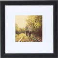 KTKDE 8x8 Picture Frames Black Woodgrain, with Removable Mat for 4x4 Photo,Modern Style Wood Composite Frame Studio Gallery Frame- Real Glass for Wall Mount & Table Top Display