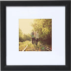 KTKDE 8x8 Picture Frames Black Woodgrain, with Removable Mat for 4x4 Photo,Modern Style Wood Composite Frame Studio Gallery Frame- Real Glass for Wall Mount & Table Top Display