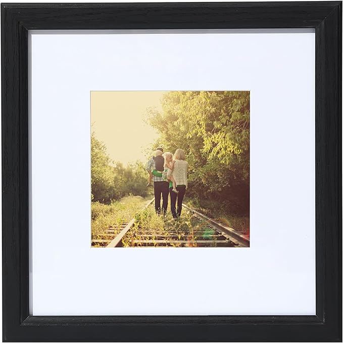 KTKDE 8x8 Picture Frames Black Woodgrain, with Removable Mat for 4x4 Photo,Modern Style Wood Composite Frame Studio Gallery Frame- Real Glass for Wall Mount & Table Top Display