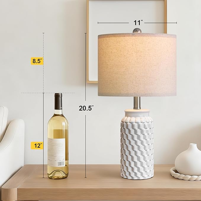 USumkky 20.5" White Modern Ceramic Bedside Lamps Set of 2, Small Table Lamp for Bedroom Decor Farmhouse Nightstand Lamp for Living Room Office