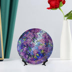 Stained Glass Theme Decorative Ceramic Plate Round Porcelain Plate,7 inch,Lilac Pattern,for Decorative Ornaments Giving Plates, 1 Plate with 1 Display Stand,Purple