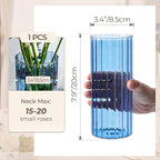 ComSaf Glass Cylinder Vases, Bud Vase for Centerpieces, 8 Inch Tall Ribbed Vase Hurricane Floating Candle Holder, Decorative Flower Vases for Wedding Reception, Home Decor, Housewarming Gift (Blue)