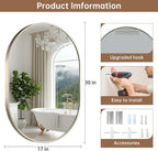 Brushed Nickel Mirror, 17"x30" Oval Bathroom Mirror, Oval Mirror with Brushed Metal Frame, Wall Mount Mirrors Decor for Bathroom, Bedroom, Entryway (Hangs Horizontally or Vertically)
