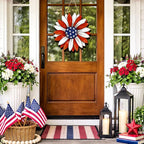 Wooden 4th of July Decorations Patriotic Wreaths for Front Door Independence Day Decorations Star Sign Welcome Memorial Day Hanging for Home Wall Decor Outdoor Indoor Red White and Blue Wreath 4
