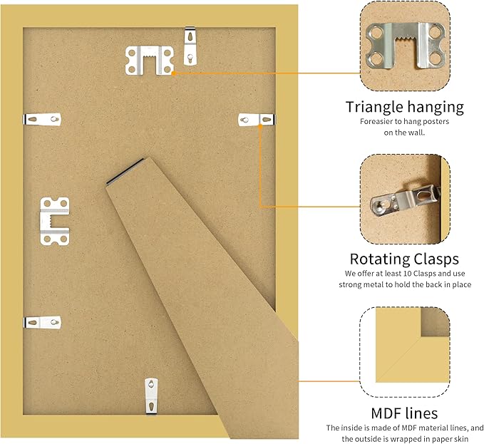 8x12 Picture Frame 3 Pack - Gold Poster Frame Display Pictures 6x8 with Mat or 8 x 12 Without Mat for Wall Hanging Horizontal and Vertical