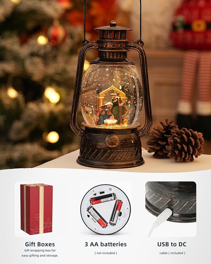 Christmas Decorations Nativity Snow Globe,Musical Christmas Snow Globes Light Up Glitter 6H Timer Nativity Scene Religious Decor Gifts
