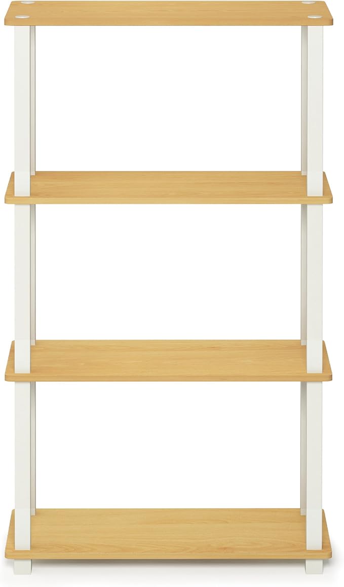 Furinno TURN-S-TUBE Storage Shelves, 4-Tier Book Shelf, Corner Shelf, Toolless Open Shelves, for Organization and Storage, Living Room, Garage, Home Office, Beech