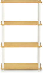 Furinno TURN-S-TUBE Storage Shelves, 4-Tier Book Shelf, Corner Shelf, Toolless Open Shelves, for Organization and Storage, Living Room, Garage, Home Office, Beech