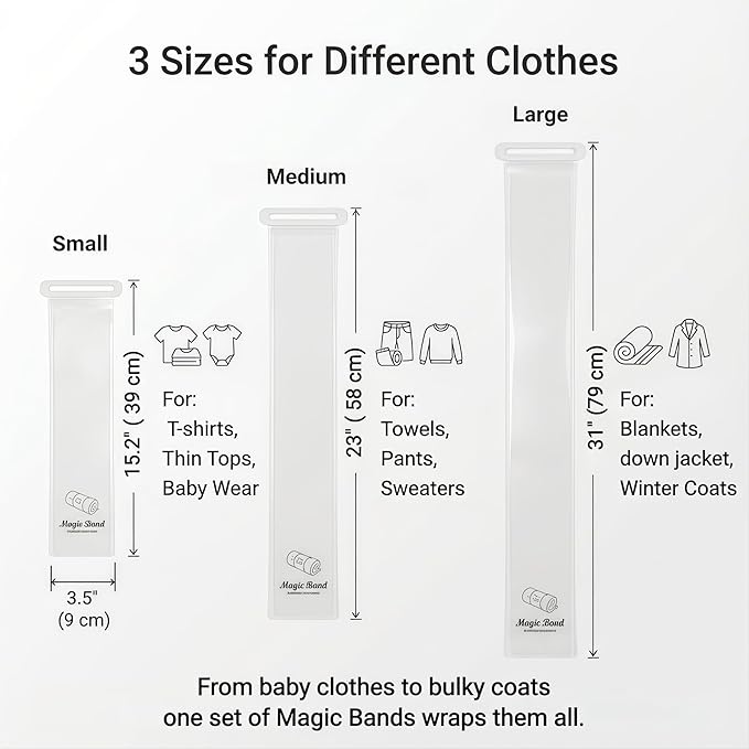 10 Pack Self-Adhesive Clothes Organizer Straps, Reusable Clothing Storage Bands for Shirts & Towels, Fabric-Safe Closet Organizer Straps for Drawer & Luggage Packing (Medium)