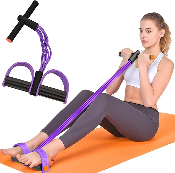 Resistance Bands with Handles, 6-Tube Elastic Foot Pedal Resistance Band, Natural Rubber Ankle Puller Sit-up Exercise, Multifunction Fitness Bands for Abdomen, Waist, Arm, Leg Stretching Training