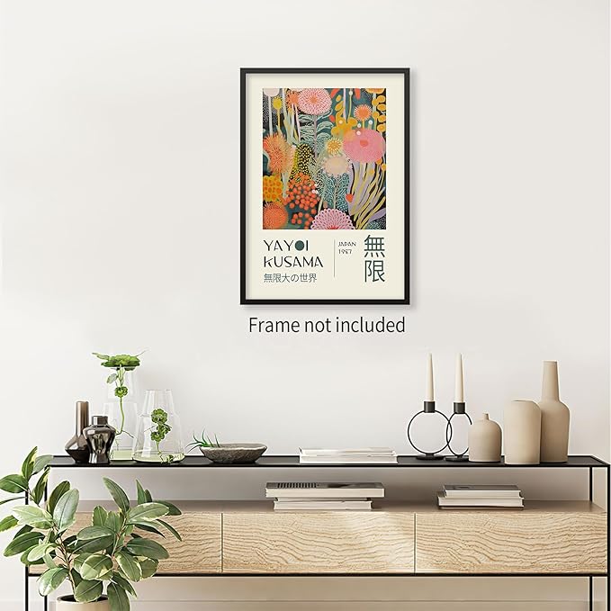 Abstract Yayoi Kusama Posters Japanese Wall Art Vintage Tokyo Aesthetic Prints Yayoi Kusama Inspired Japanese Gallery Wall Art for Stylish Room Bedroom Living Room Decor 11x14in Unframed