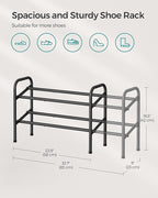 SONGMICS Expandable Shoe Rack, 2 Tier Shoe Rack Shelf, Adjustable Shoe Organizer Storage for 15 Pairs of Shoes, Metal Free Standing Shoe Racks for Closet, Front Door Entryway, Easy Assembly, Ink Black