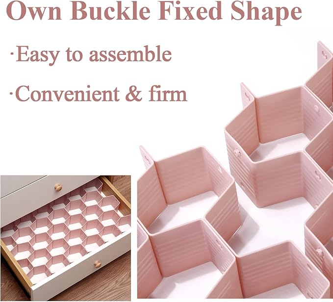 Honeycomb drawer organizer and divider, underwear, socks, tie sorter, office supplies and sundry sorting 32 pieces (Pink)