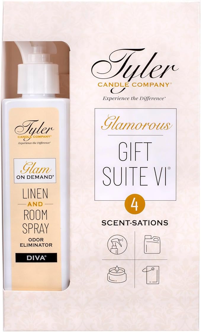 Tyler Candle Company - Diva Glamorous Gift Suite VI - (On Demand Room Spary, Glamorous Wash, Jar Candle, Autoglam)