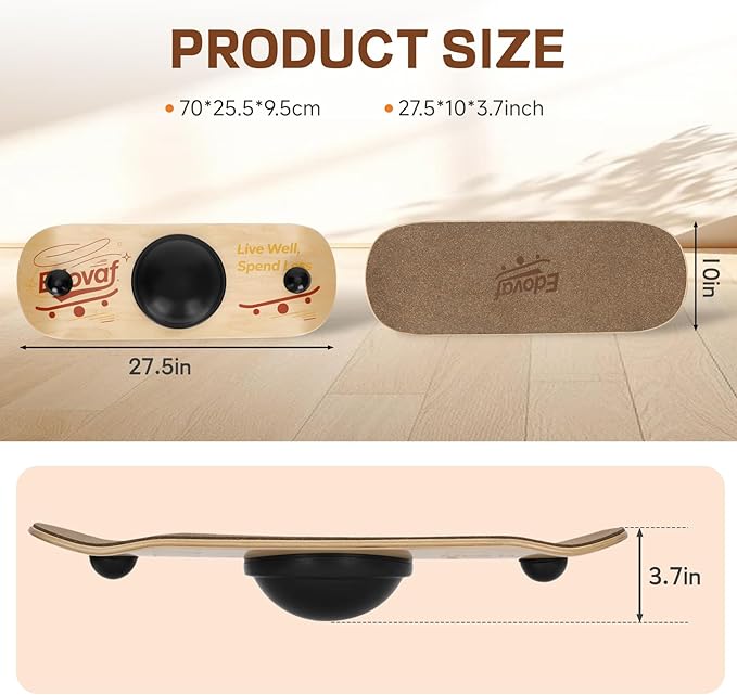 Balance Board For Adults & Kids Wobble Board Core Strength Trainer - Standing Desk Exercise Portable Fitness Equipment Wooden Balance Board For Indoor & Outdoor