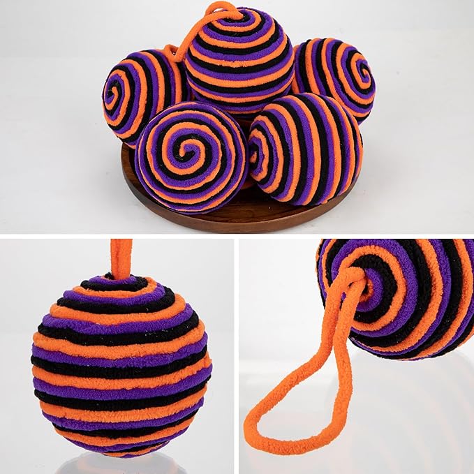 Briful 3.94'' Halloween Ornament Balls, 6PCS Large Decorative Yarn Balls Decorative Hanging Ornaments with Strings for Halloween Tree Thanksgiving Home Table Vase Bowl Decor