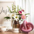 Wood Knot Chain Link Decor - 3 Link Boho Wooden Hand Carved Decorative Wooden Links Knots for Coffee Table Entryway Modern Farmhouse Shelf Decoration (Pink)