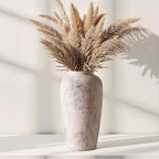 Rustic Distressed Ceramic Threaded Vase, 11" H Handmade Wabi Sabi Decor Vase (Antique Terracotta with Lime White & Distressed Black Patches) for Living Room Table Centerpieces, Entryway & Fireplace