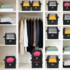 4 Pack Hat Storage for Baseball Caps-Holds Up to 56 Caps, Hat Organizer for Closet Stackable Hat Box with Cardboard, Dust-proof Beanie organizer with 2 Handles for Home Travel (Black, 4Pack-Small)